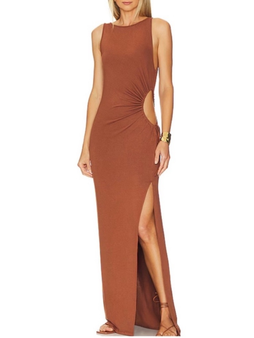 l*space Rust Brown Side-Cutout Maxi Dress with High Slit